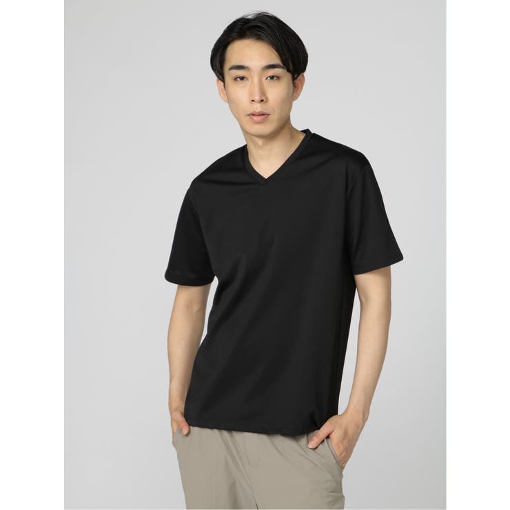 ストレッチ アーチロゴ Vネック半袖Tシャツ[品番：TKQJ0015564