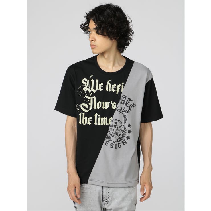 05黒 | 切替カレッジ クルーネック半袖ルーズTシャツ | TAKA-Q MEN