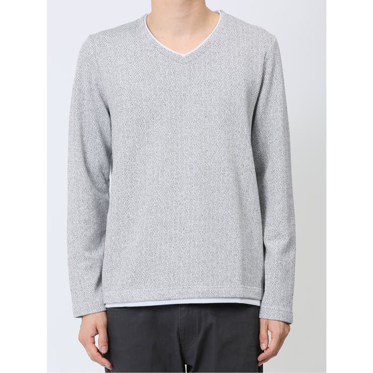 ヘリンボンジャガード フェイクVネック長袖Tシャツ | TAKA-Q MEN | 詳細画像16 