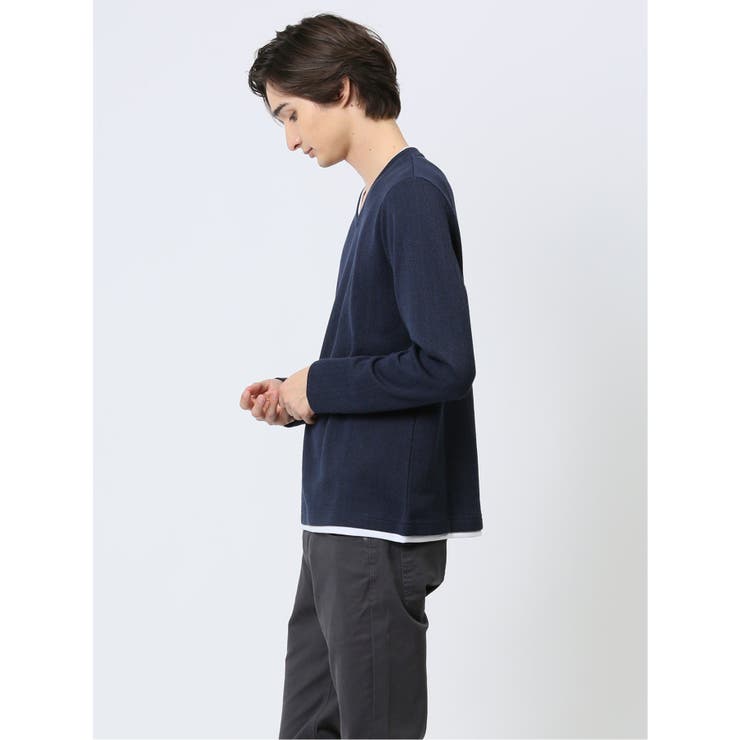 ヘリンボンジャガード フェイクVネック長袖Tシャツ | TAKA-Q MEN | 詳細画像22 