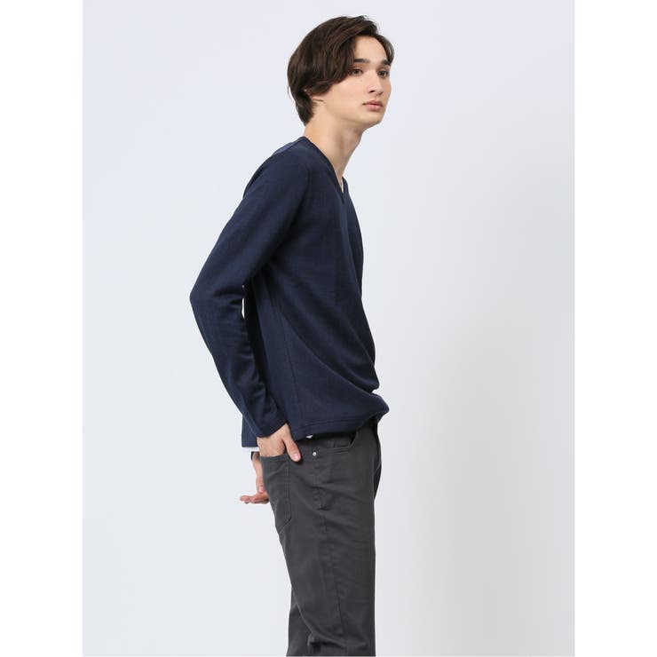 ヘリンボンジャガード フェイクVネック長袖Tシャツ | TAKA-Q MEN | 詳細画像24 