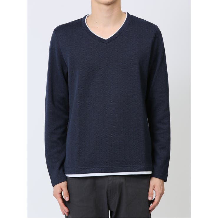 ヘリンボンジャガード フェイクVネック長袖Tシャツ | TAKA-Q MEN | 詳細画像26 