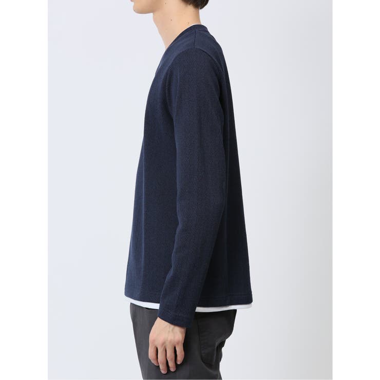 ヘリンボンジャガード フェイクVネック長袖Tシャツ | TAKA-Q MEN | 詳細画像27 