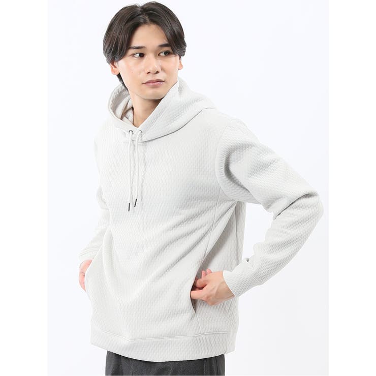 03ライトグレー | ふくれジャガード 長袖プルパーカー | TAKA-Q MEN