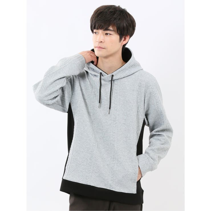 06グレー | ふくれジャガード 切替 長袖プルパーカー | TAKA-Q MEN