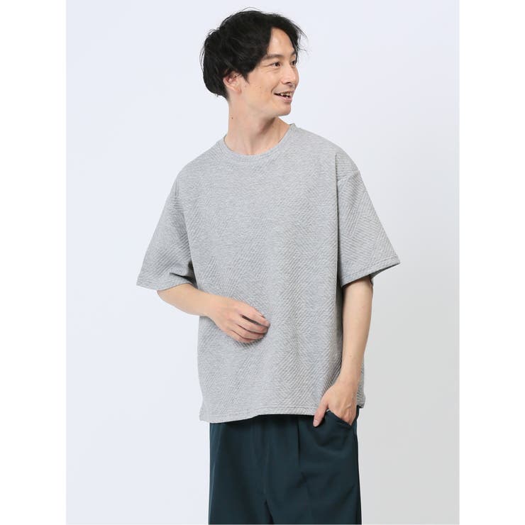 06グレー | ジオメトリックジャガード クルーネック半袖Tシャツ | TAKA-Q MEN