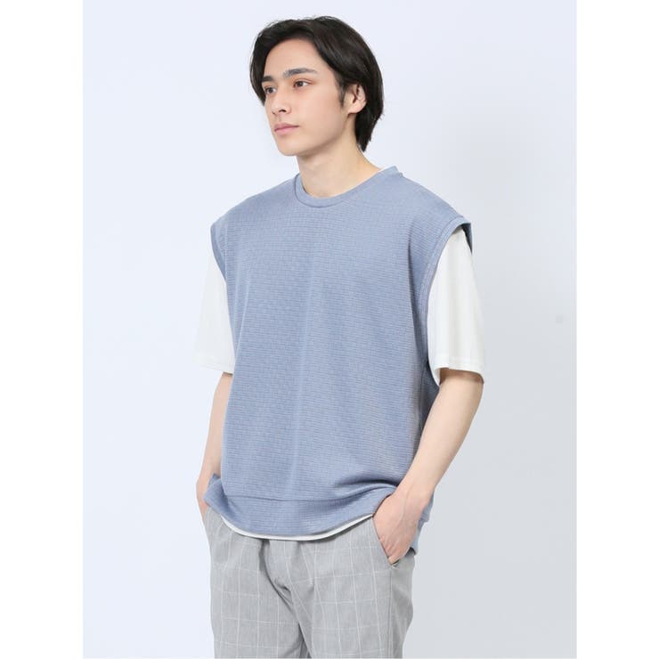 70青 | クルーネックベスト&半袖Tシャツ アンサンブル | TAKA-Q MEN