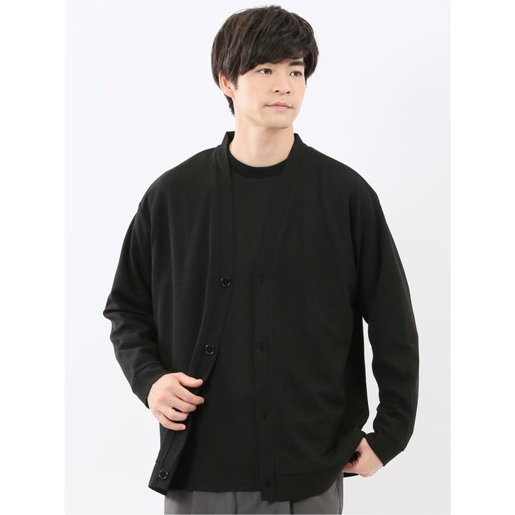 05黒 | ストレッチ ワッフル Vネックカーディガン | TAKA-Q MEN
