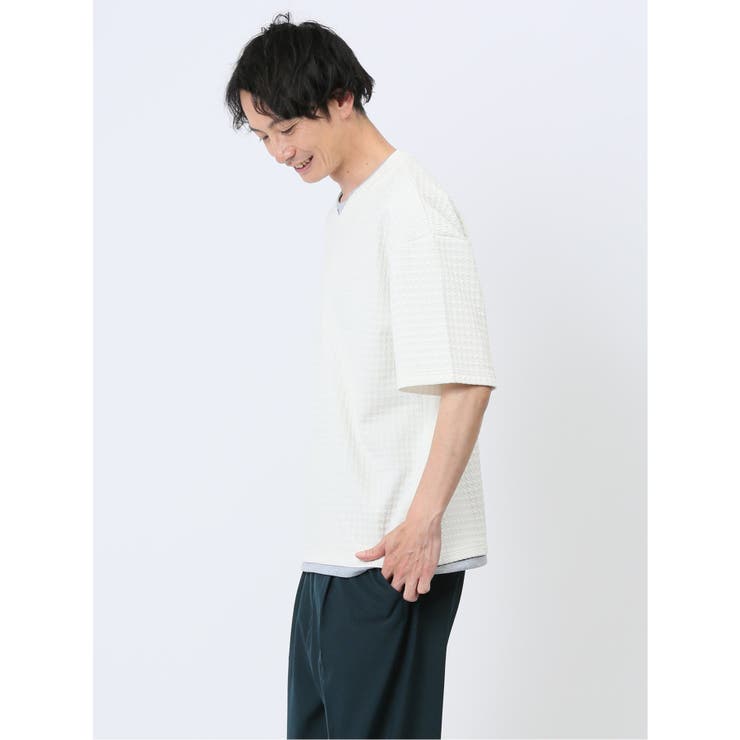 千鳥ジャガード フェイクVネック半袖Tシャツ | TAKA-Q MEN | 詳細画像2 