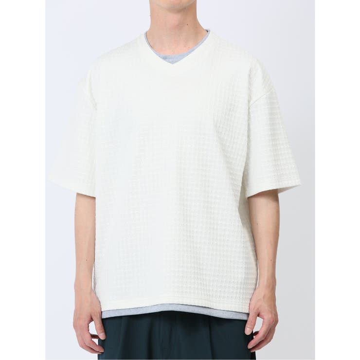 千鳥ジャガード フェイクVネック半袖Tシャツ | TAKA-Q MEN | 詳細画像6 