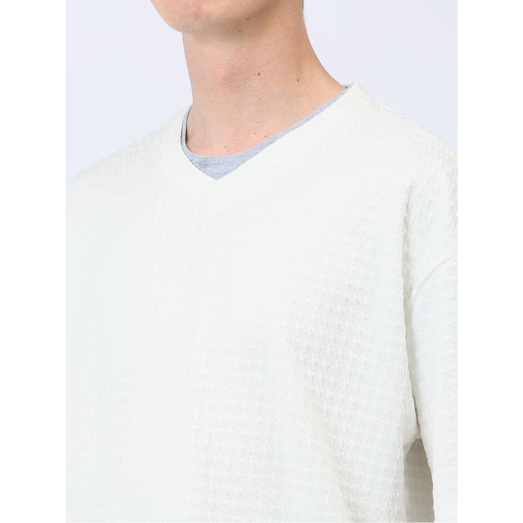 千鳥ジャガード フェイクVネック半袖Tシャツ | TAKA-Q MEN | 詳細画像9 