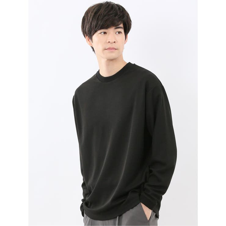 05黒 | ストレッチ ワッフル クルー長袖プルオーバー | TAKA-Q MEN
