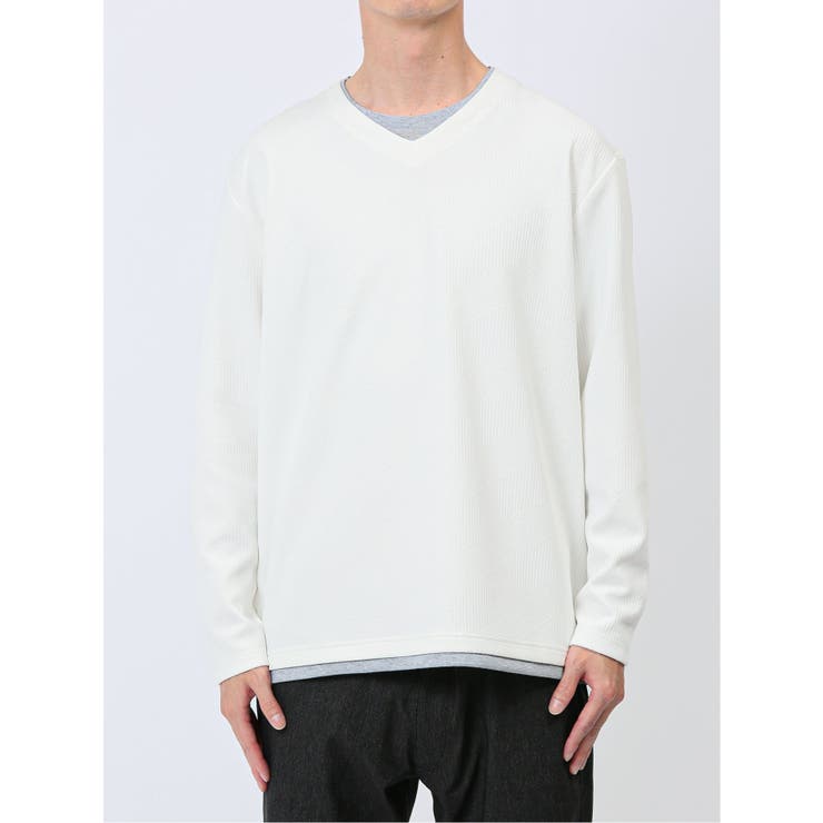 ダイアゴナル フェイクVネック長袖Tシャツ | TAKA-Q MEN | 詳細画像6 