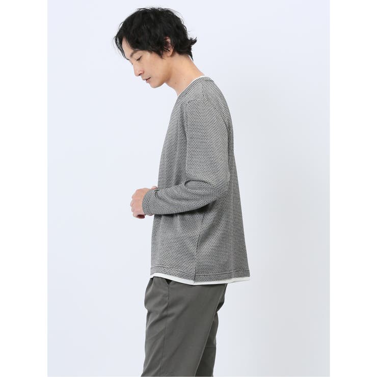 メランジジャガード フェイクVネック長袖Tシャツ | TAKA-Q MEN | 詳細画像12 