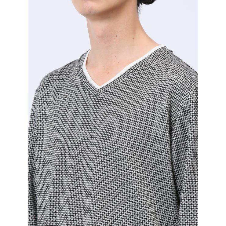 メランジジャガード フェイクVネック長袖Tシャツ | TAKA-Q MEN | 詳細画像19 