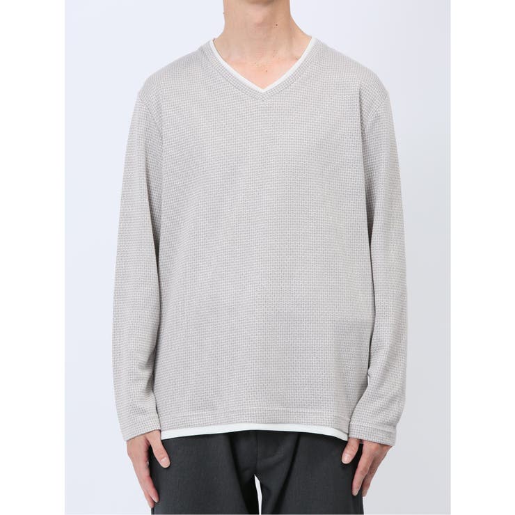 メランジジャガード フェイクVネック長袖Tシャツ | TAKA-Q MEN | 詳細画像6 