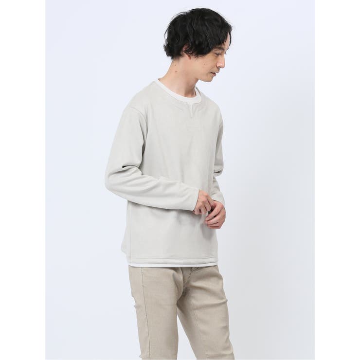 カットスエード フェイクキーネック長袖Tシャツ | TAKA-Q MEN | 詳細画像4 