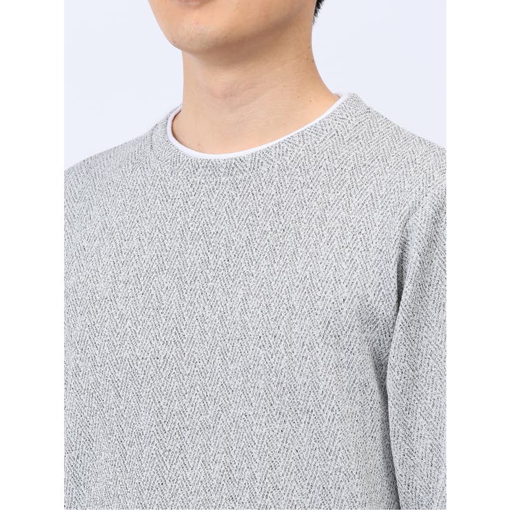 ヘリンボンジャガード フェイククルーネック長袖Tシャツ | TAKA-Q MEN | 詳細画像30 