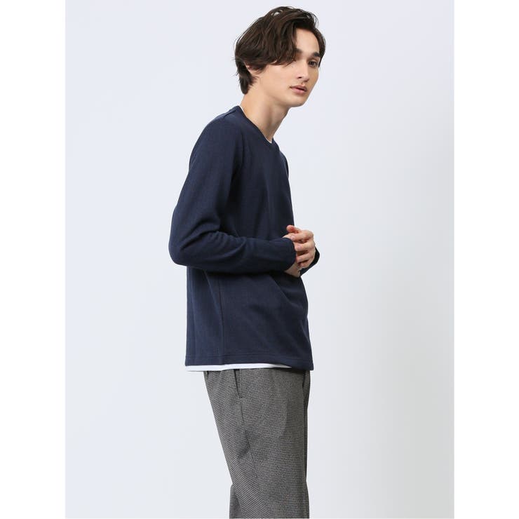 ヘリンボンジャガード フェイククルーネック長袖Tシャツ | TAKA-Q MEN | 詳細画像4 