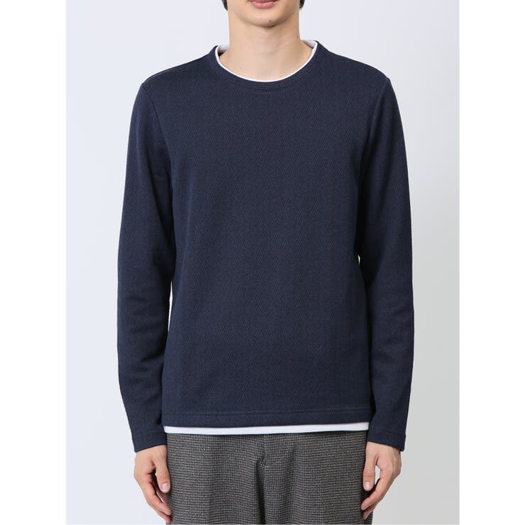 ヘリンボンジャガード フェイククルーネック長袖Tシャツ | TAKA-Q MEN | 詳細画像7 