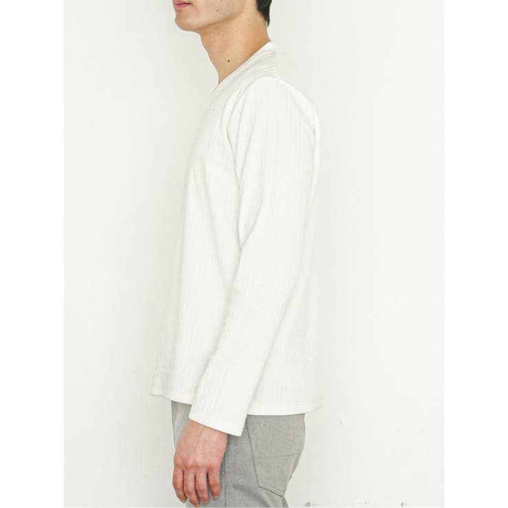 ふくれジャガード ケーブル柄 Vネック長袖Ｔシャツ | TAKA-Q MEN | 詳細画像6 