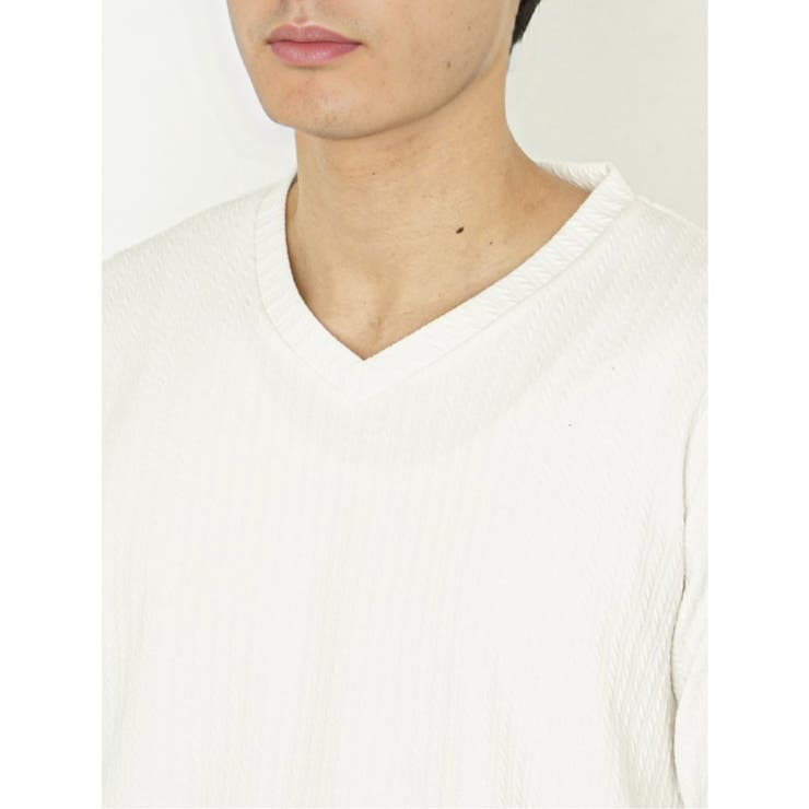 ふくれジャガード ケーブル柄 Vネック長袖Ｔシャツ | TAKA-Q MEN | 詳細画像8 