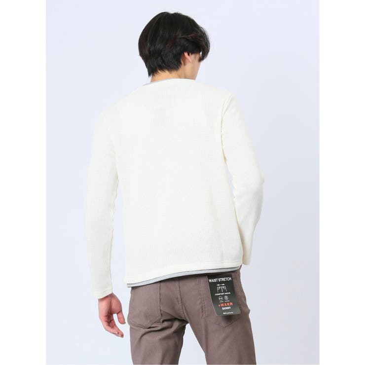 ワッフル裏起毛 フェイクVネック長袖Tシャツ | TAKA-Q MEN | 詳細画像13 