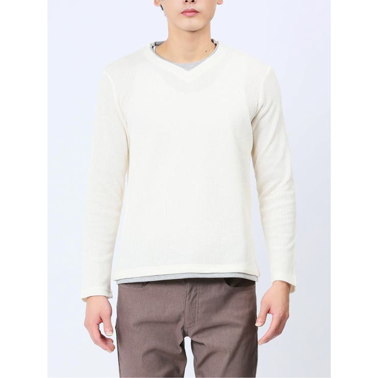 ワッフル裏起毛 フェイクVネック長袖Tシャツ | TAKA-Q MEN | 詳細画像15 