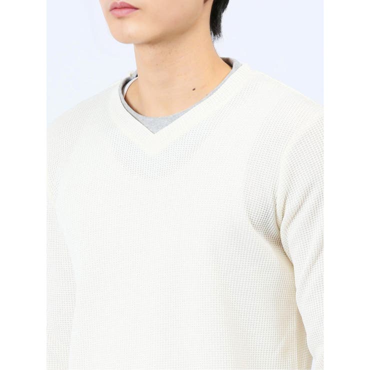 ワッフル裏起毛 フェイクVネック長袖Tシャツ | TAKA-Q MEN | 詳細画像18 