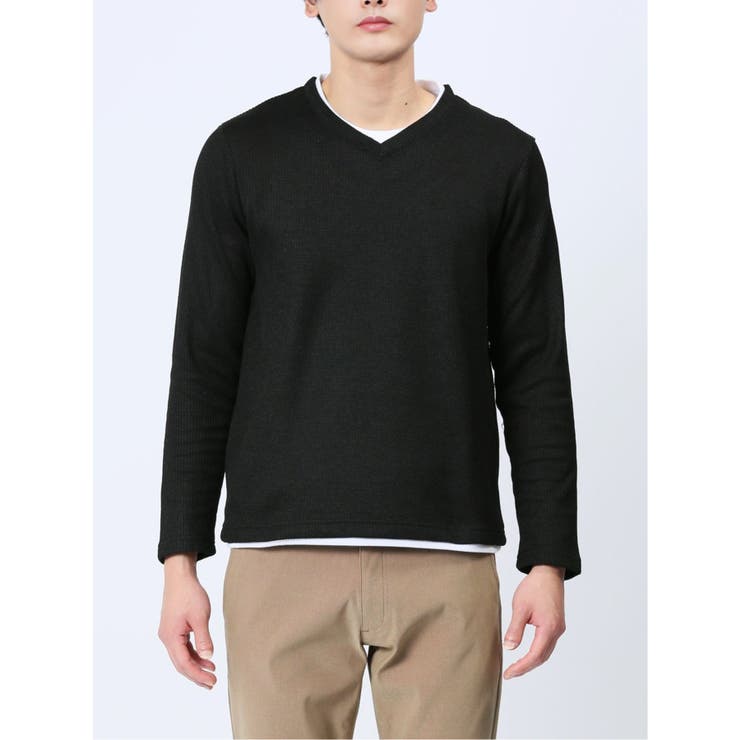 ワッフル裏起毛 フェイクVネック長袖Tシャツ | TAKA-Q MEN | 詳細画像24 