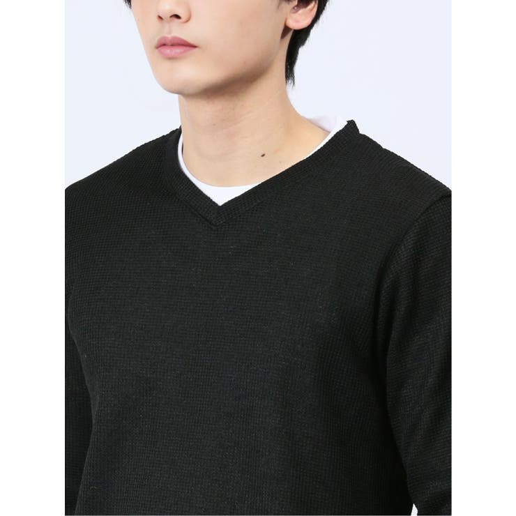 ワッフル裏起毛 フェイクVネック長袖Tシャツ | TAKA-Q MEN | 詳細画像27 
