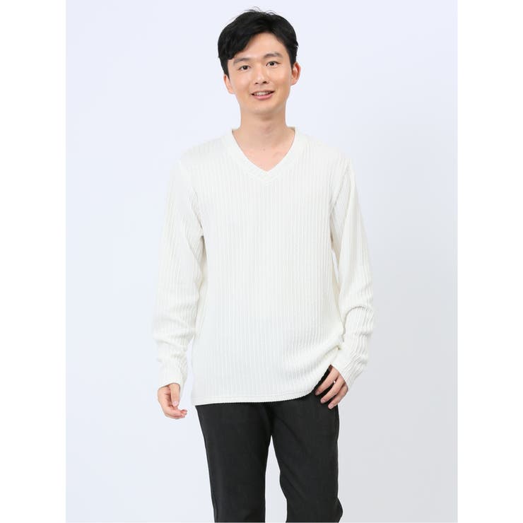 ふくれストライプ Vネック長袖Tシャツ | TAKA-Q MEN | 詳細画像1 