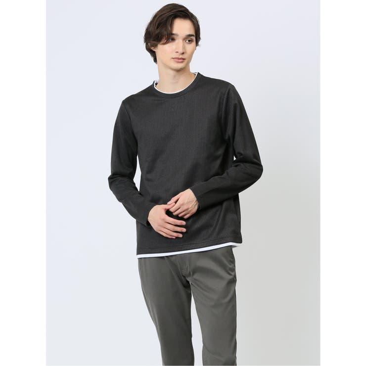 マイクロヘリンボンジャガード クルーネック長袖Tシャツ | TAKA-Q MEN | 詳細画像1 