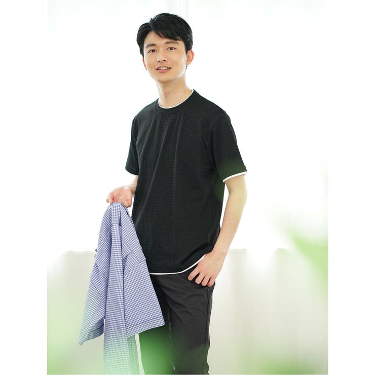 リンクス千鳥 フェイククルーネック半袖Tシャツ | TAKA-Q MEN | 詳細画像1 