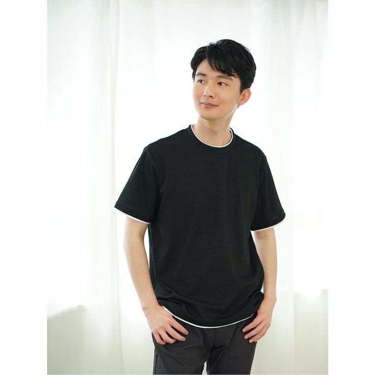 リンクス千鳥 フェイククルーネック半袖Tシャツ | TAKA-Q MEN | 詳細画像2 