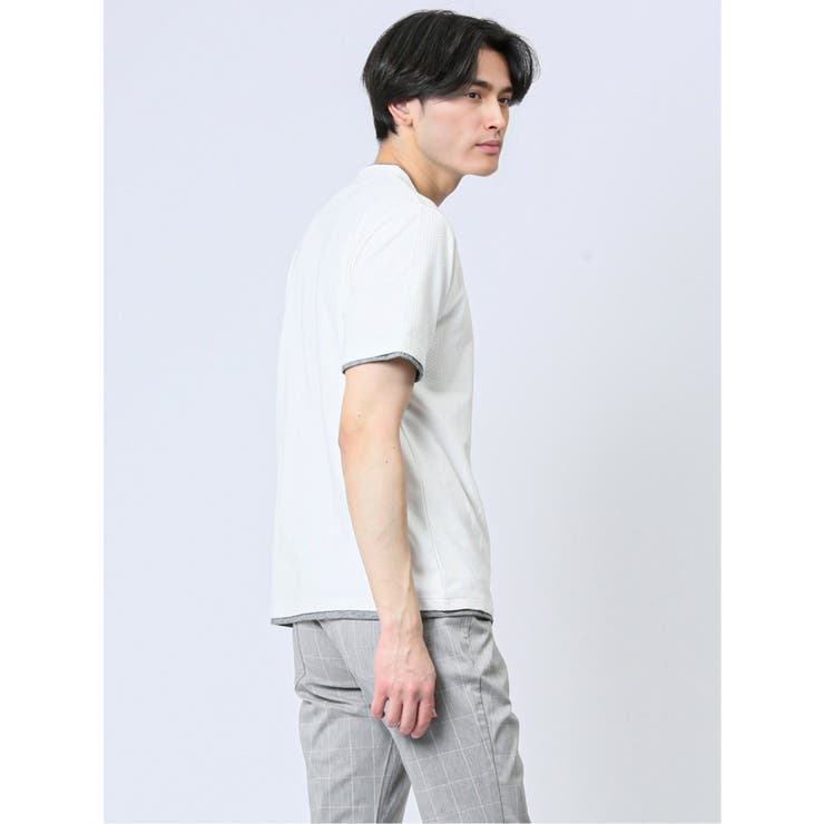 リンクス縦柄 フェイクVネック半袖Tシャツ | TAKA-Q MEN | 詳細画像16 