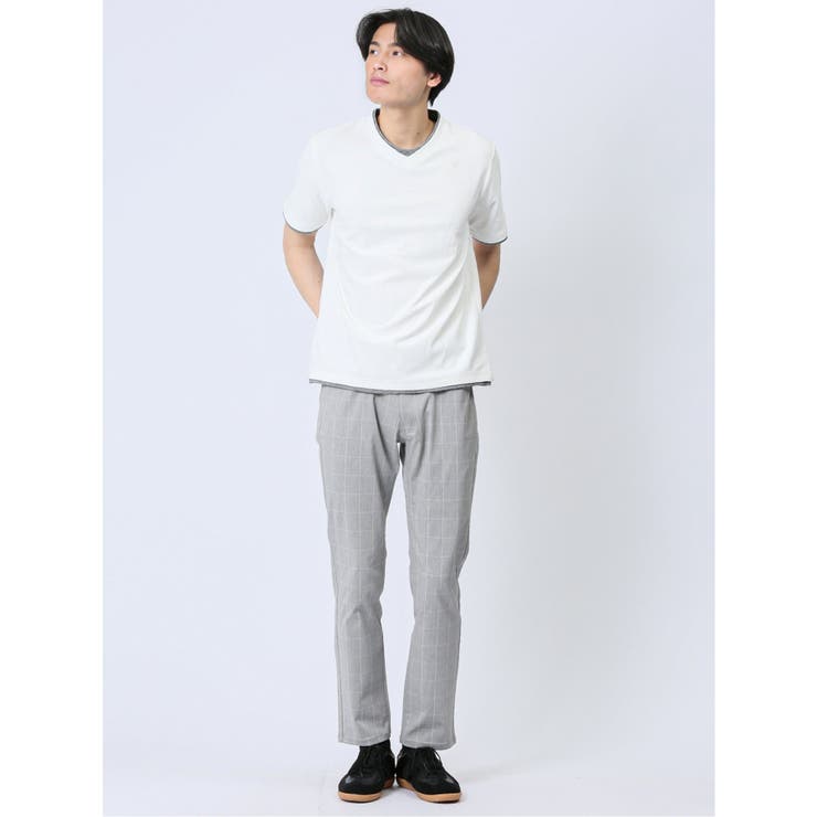 リンクス縦柄 フェイクVネック半袖Tシャツ | TAKA-Q MEN | 詳細画像17 