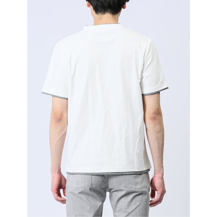 リンクス縦柄 フェイクVネック半袖Tシャツ | TAKA-Q MEN | 詳細画像20 
