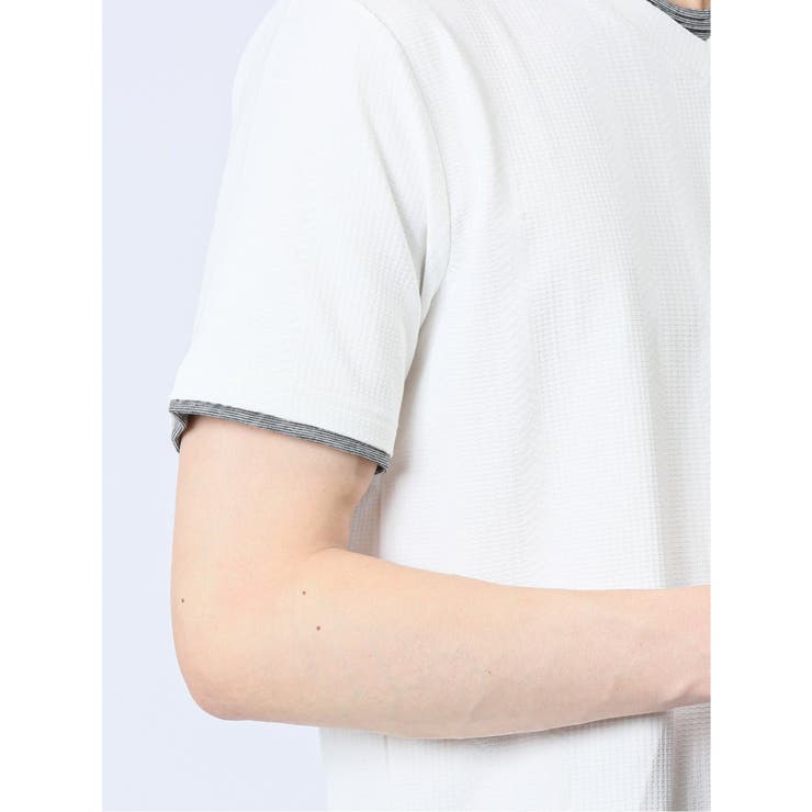 リンクス縦柄 フェイクVネック半袖Tシャツ | TAKA-Q MEN | 詳細画像22 