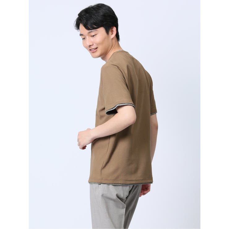 リンクス縦柄 フェイクVネック半袖Tシャツ | TAKA-Q MEN | 詳細画像24 