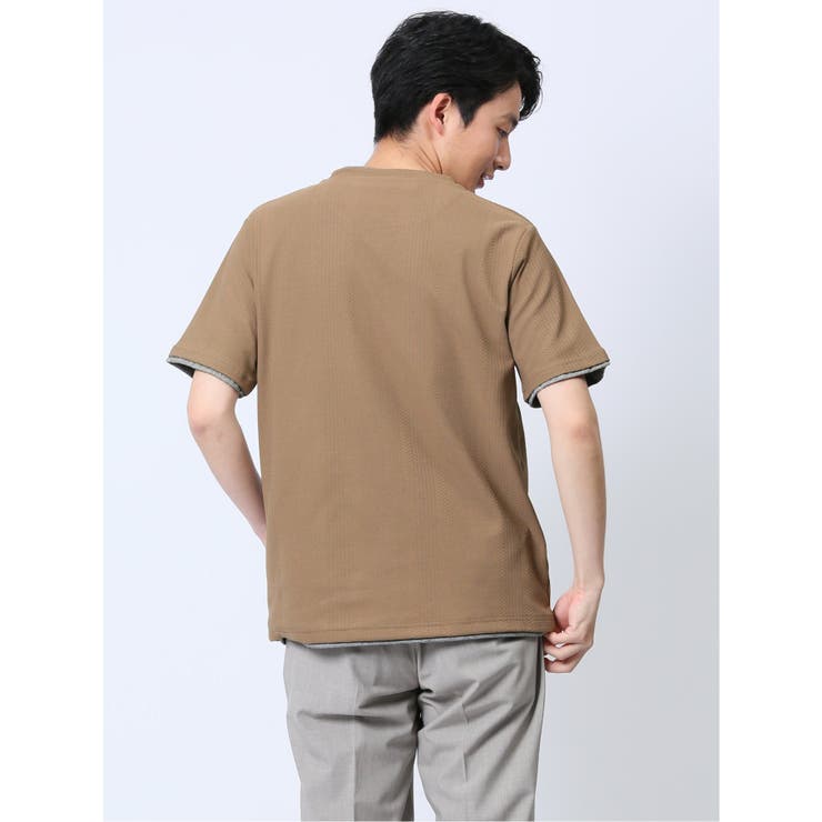 リンクス縦柄 フェイクVネック半袖Tシャツ | TAKA-Q MEN | 詳細画像25 