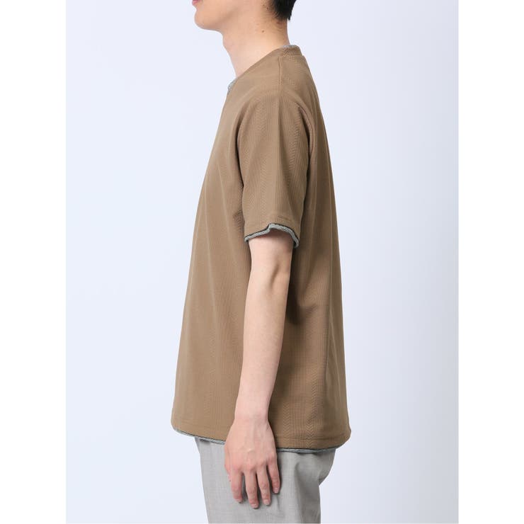 リンクス縦柄 フェイクVネック半袖Tシャツ | TAKA-Q MEN | 詳細画像28 