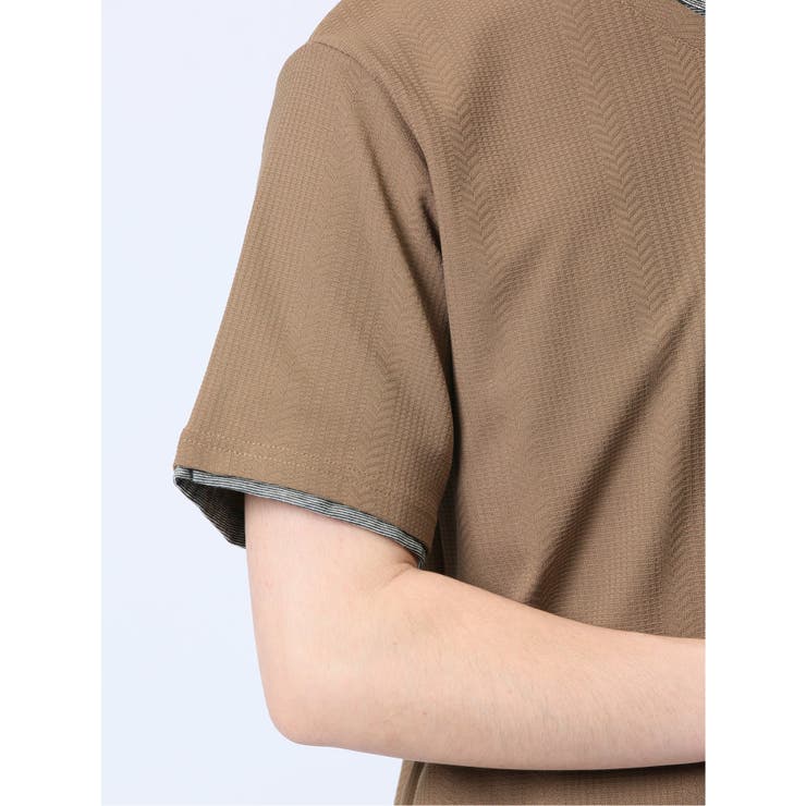 リンクス縦柄 フェイクVネック半袖Tシャツ | TAKA-Q MEN | 詳細画像31 