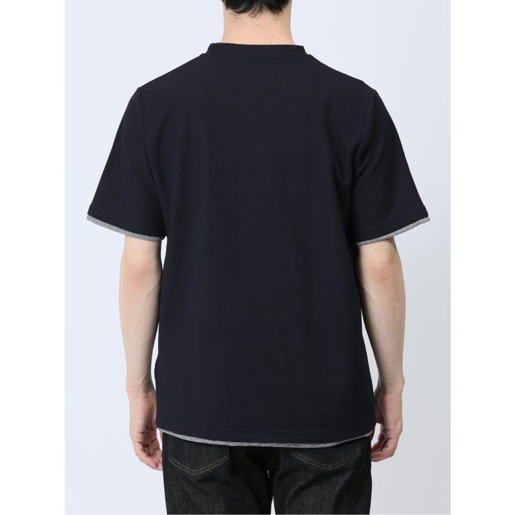 リンクス縦柄 フェイクVネック半袖Tシャツ | TAKA-Q MEN | 詳細画像8 