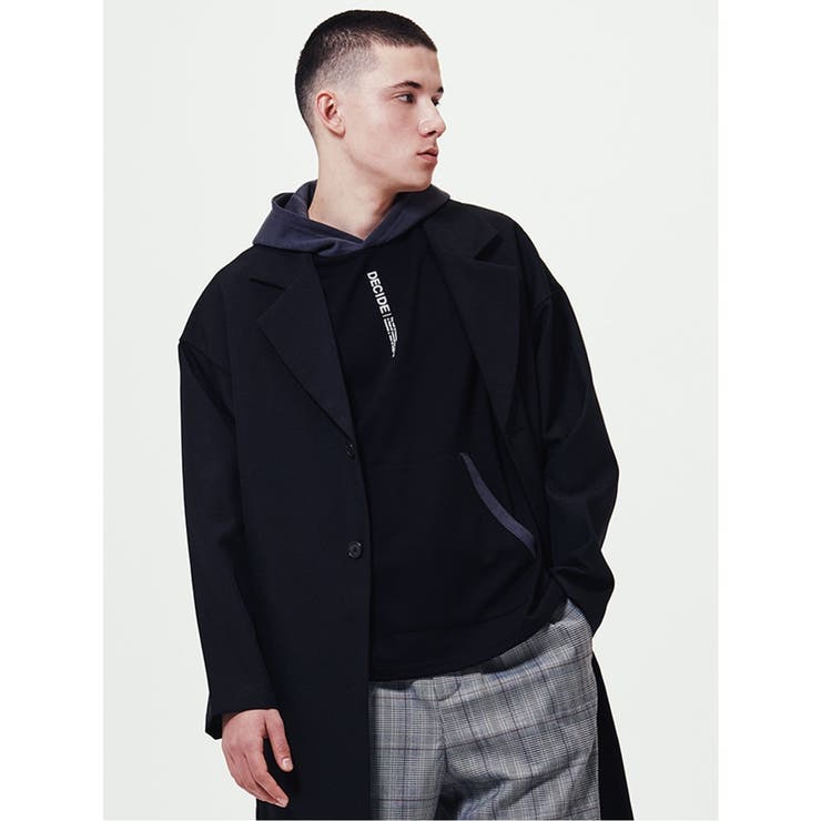 05黒 | ポンチ配色切替ベルト使い半袖BIGパーカー | TAKA-Q MEN