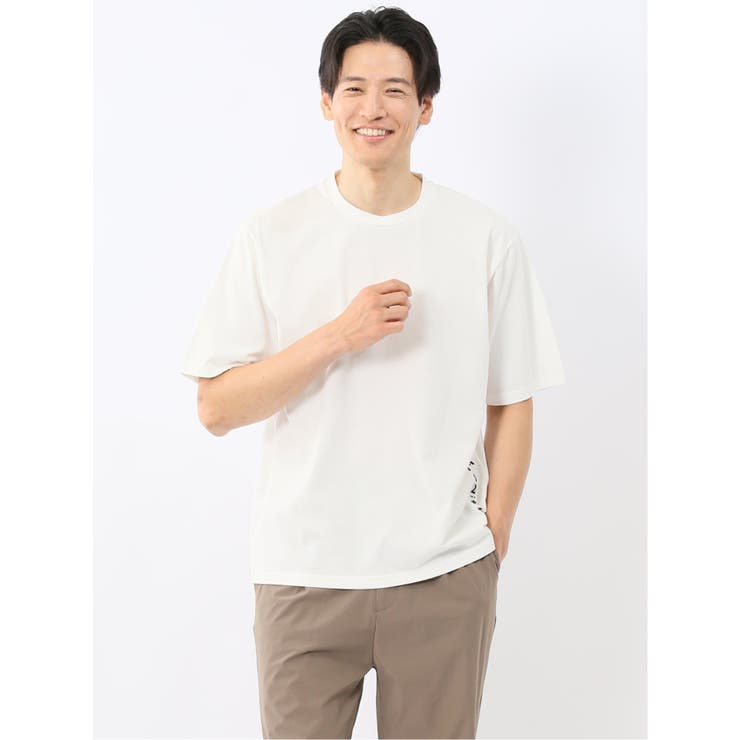 01白 | 綿100% ロゴ刺繍 クルーネック半袖Tシャツ | TAKA-Q MEN