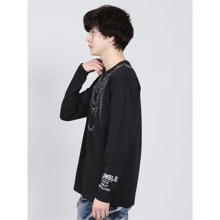 ネックレスプリント クルーネック長袖ゆるTシャツ[品番