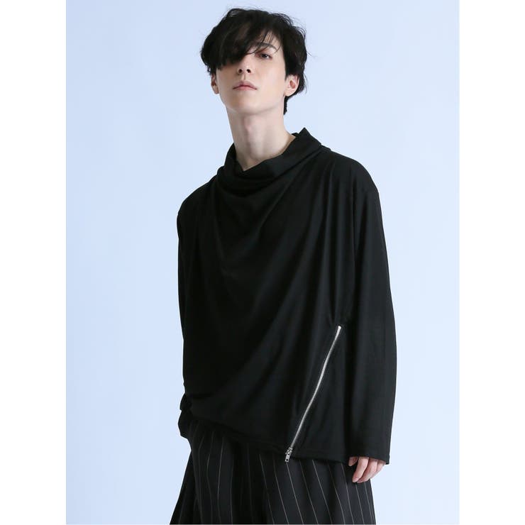 セマンティックデザイン】ファスナー付き ドレープネック長袖T