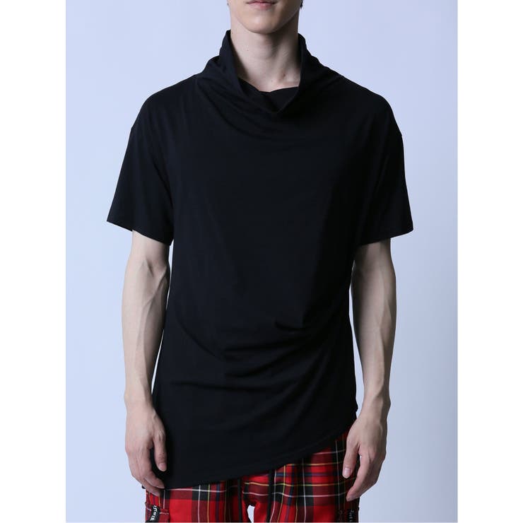 アシメドレープ タートルネック半袖Tシャツ[品番：TKQJ0022715