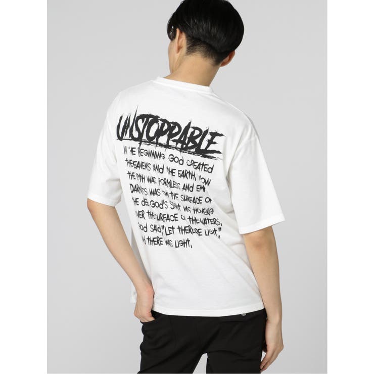 01白 | 英字ロゴ クルーネック ルーズ半袖Tシャツ | TAKA-Q MEN